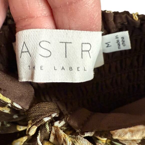 Astr the Label Women's Toni Top Brown Floral M Boho Ruching Hippie Granola Girl - Picture 2 of 9